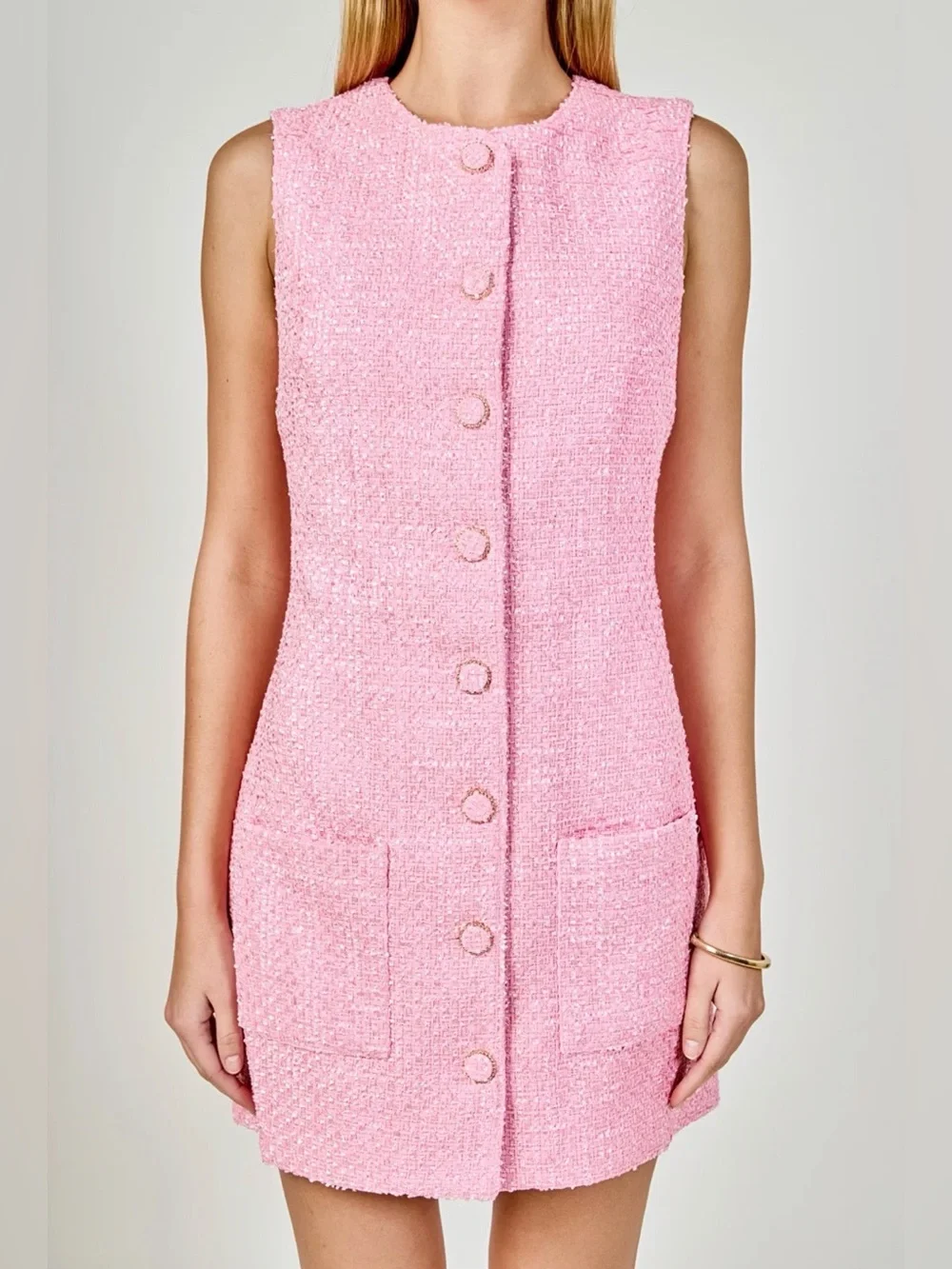 NWT Endless Rose Sleeveless Tweed Mini Dress – Pink - Picture 3 of 5